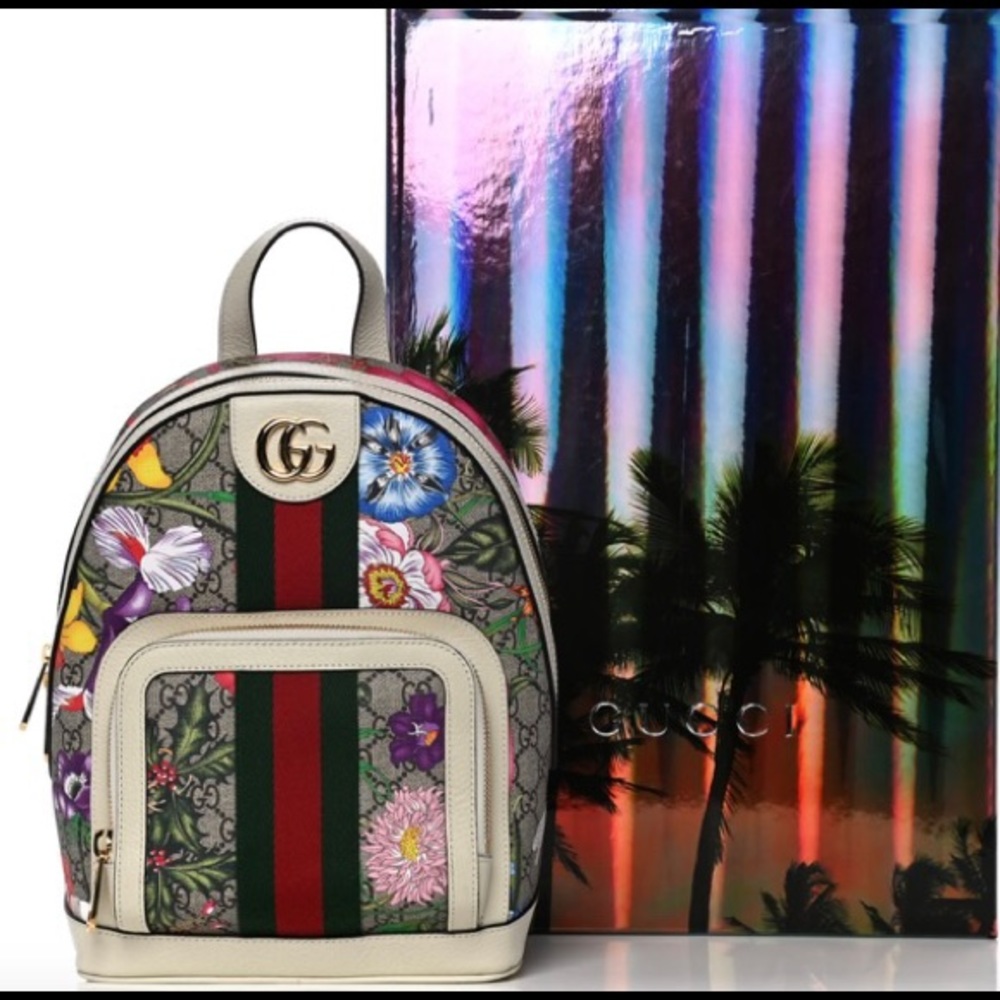 Gucci GG Supreme Monogram Flora Web Small Ophidia Day Backpack White